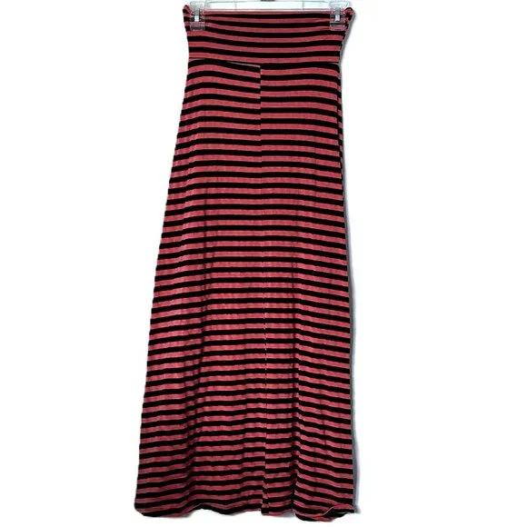 Orangey Peach and Black Striped Long Maxi Skirt Size Small - Picture 2 of 6